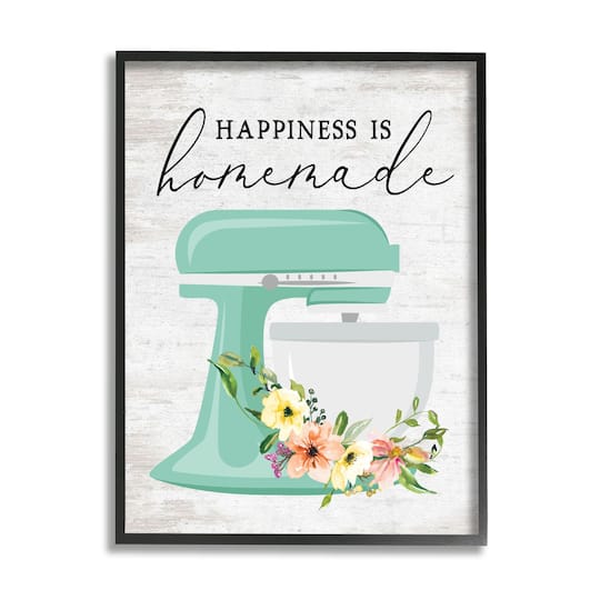 Stupell Industries Happiness is Homemade Phrase Floral Kitchen Stand Mixer Framed Wall Art